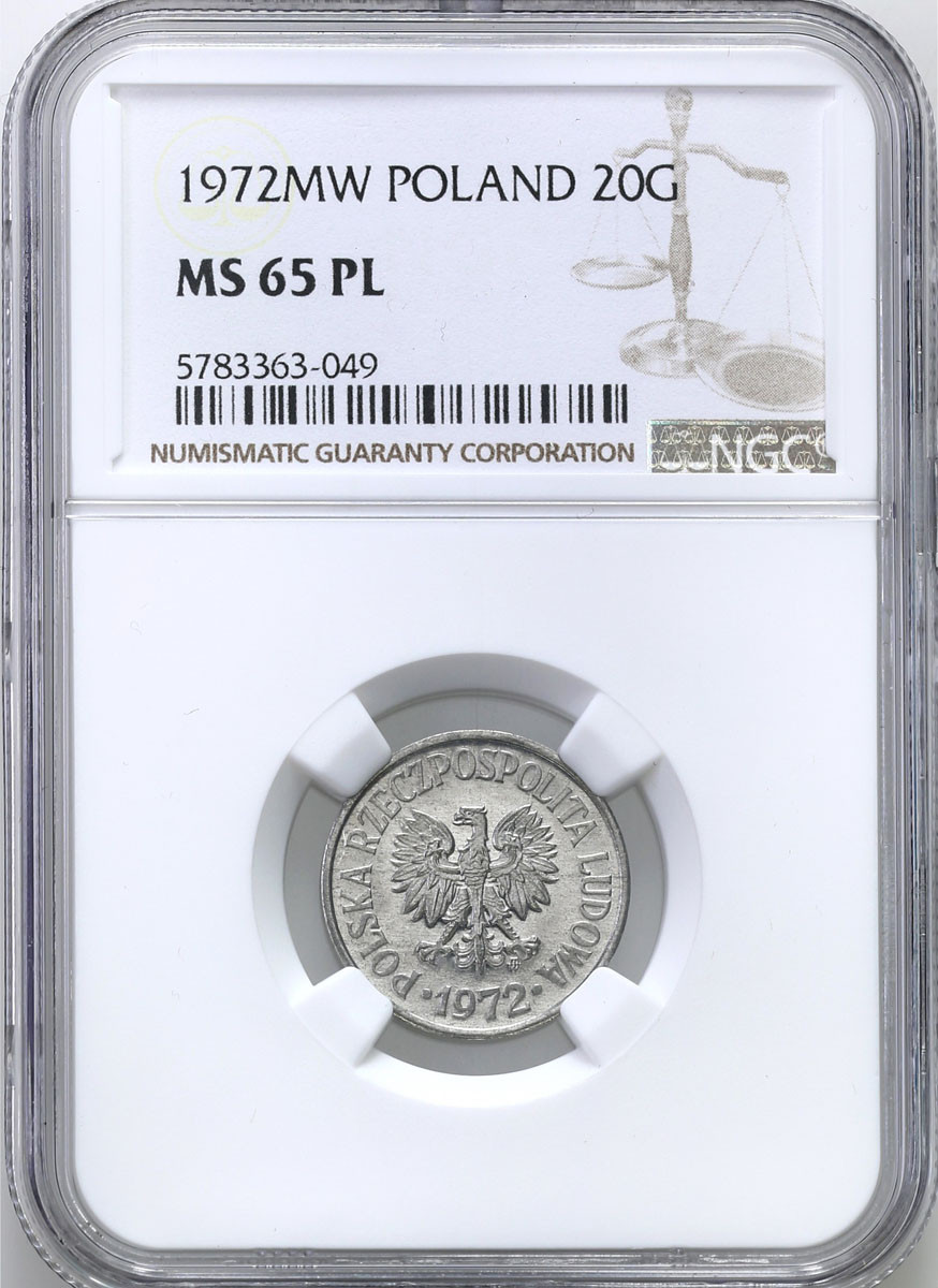 PRL. 20 groszy 1972  Aluminium NGC MS65 PL (Proof like) (2MAX)